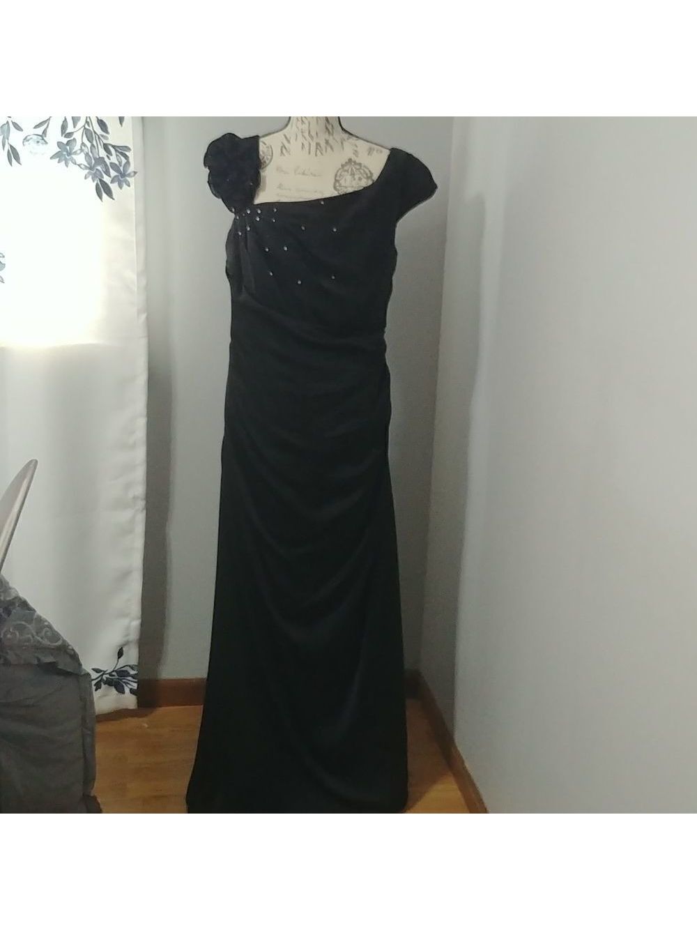 Nwt Black Satin Chiffon Sparkle One Shoulder Special Occasion Dress Sz 18